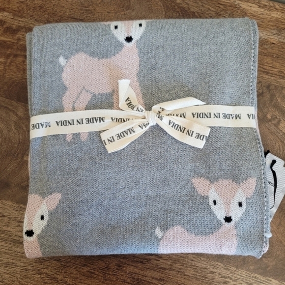 Made in India Baby Infant Fawn Deer Bambi Pink Gray Throw Blanket - Picture 1 of 6